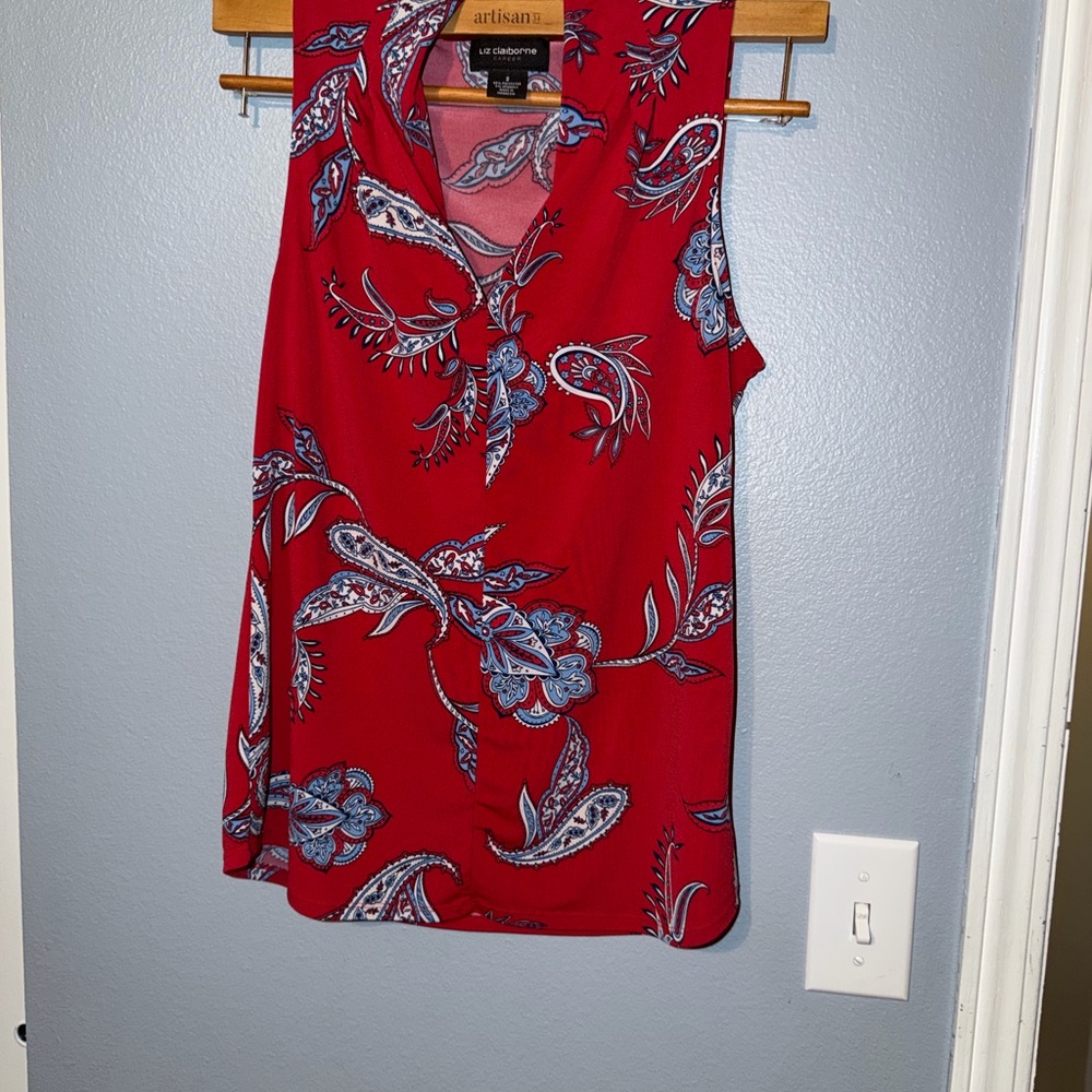 Liz Claiborne Red and Blue Paisley Women's Blouse